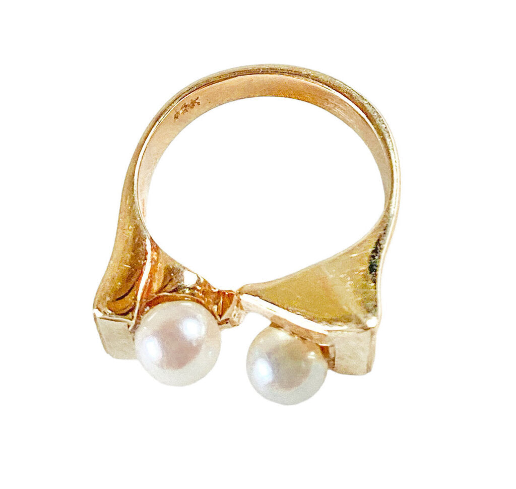 14K YG & Cultured Pearl Geometric Ring