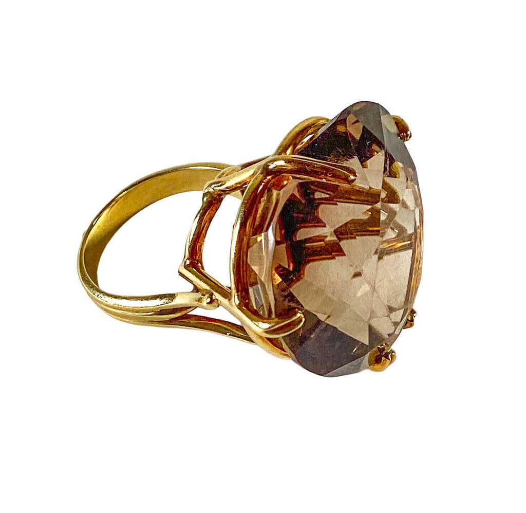 14K YG Heart Shaped Smokey Topaz Statement Ring