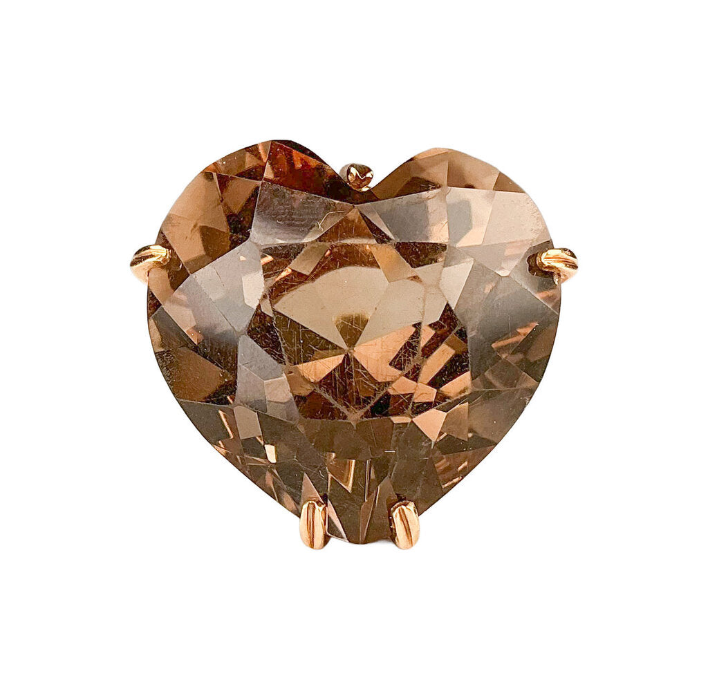 14K YG Heart Shaped Smokey Topaz Statement Ring