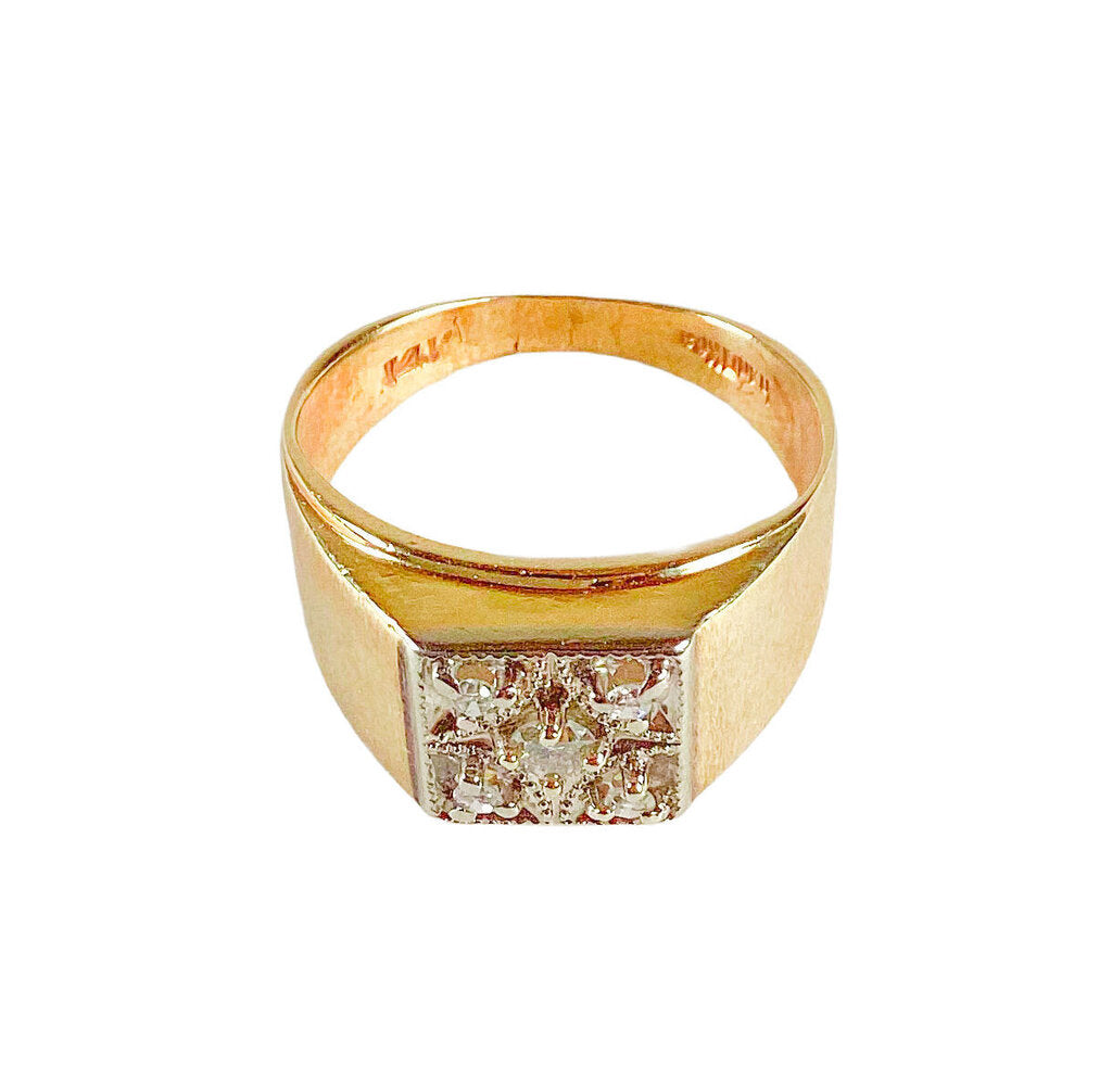 14K YG 5-Diamond Signet Ring