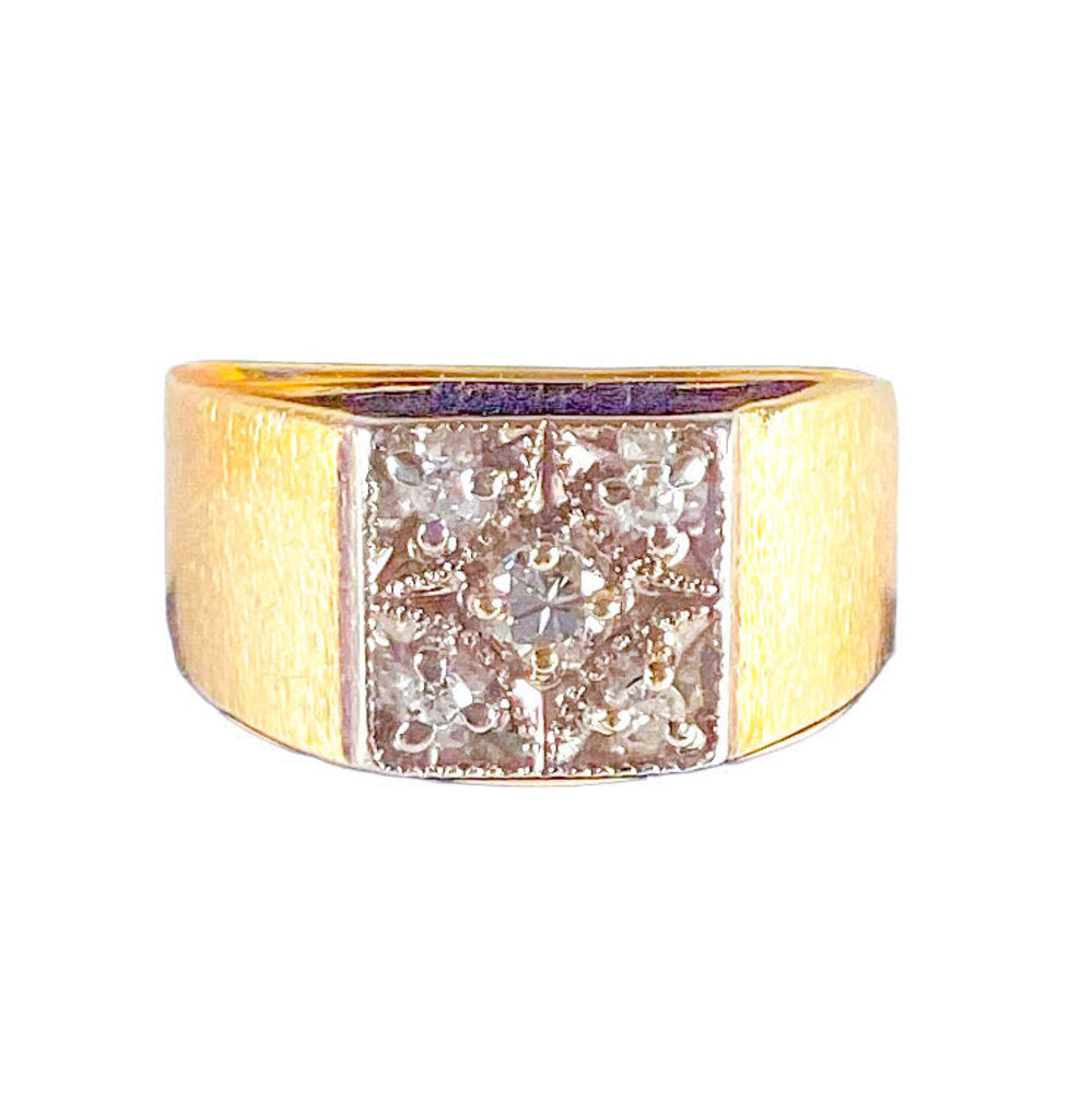 14K YG 5-Diamond Signet Ring