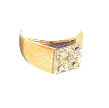 14K YG 5-Diamond Signet Ring