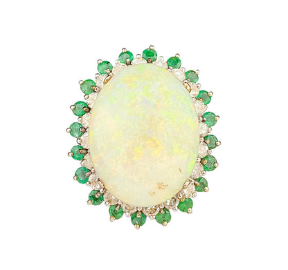 14K YG Opal, Diamond & Emerald Cluster Ring