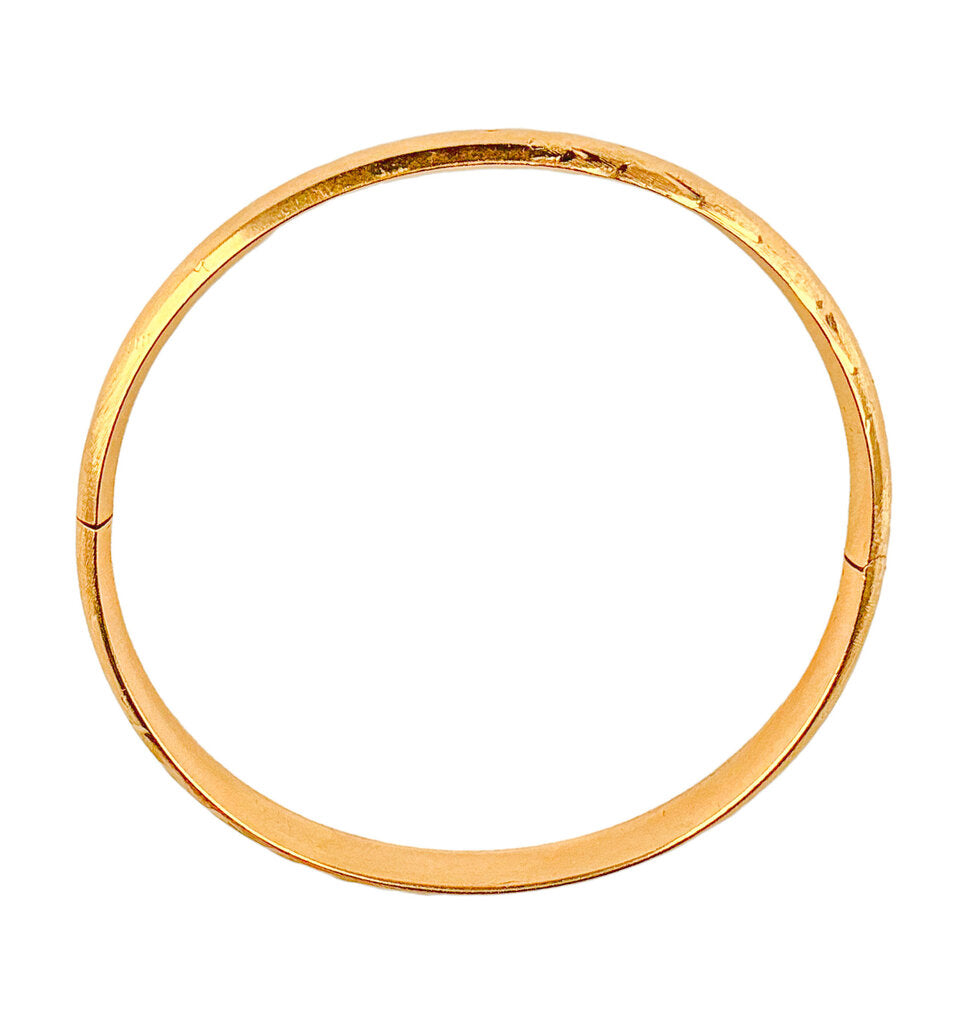 14K YG Half-Round Hollow Bangle w Box Clasp
