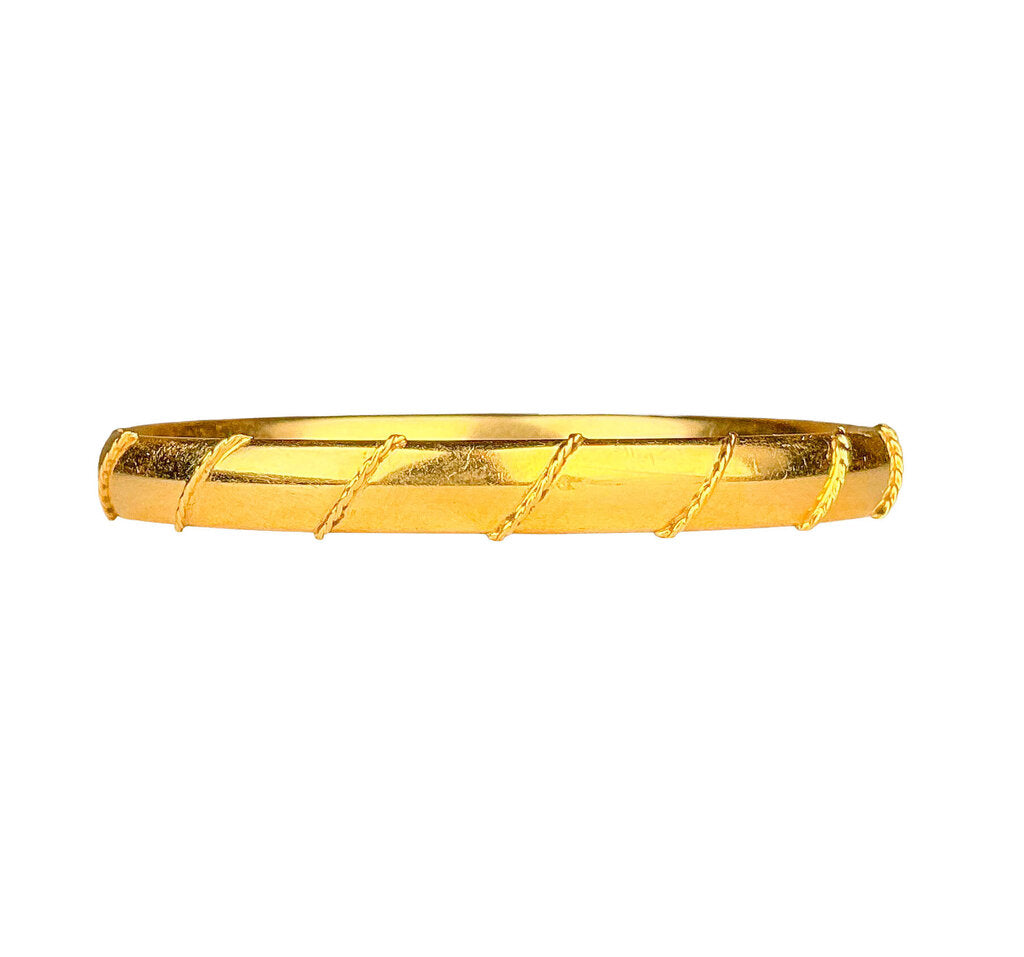 14K YG Half-Round Hollow Bangle w Safety Box Clasp