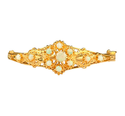 14K YG Hinged Diadem Bangle (tested) w/ 11 Opals