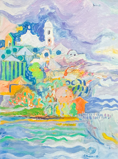 Leslie Abrahams. Mediterranean Coast. Oil on Canvas.