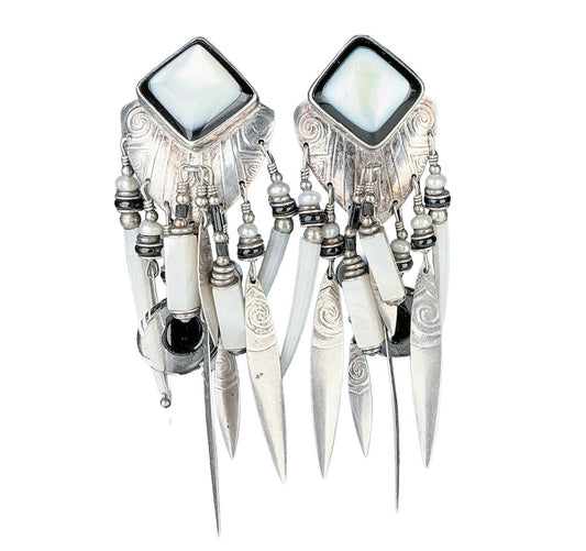 Tabra Tunoa Onyx & MOP Chandelier Earrings