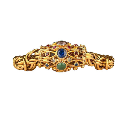 18K Gold Byzantine Link Bracelet with Jeweled Clasp