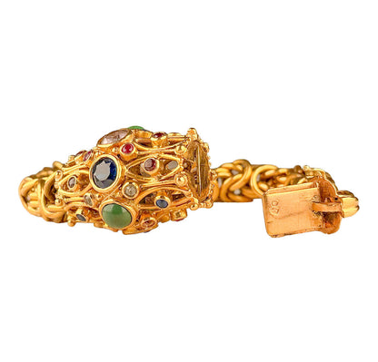 18K Gold Byzantine Link Bracelet with Jeweled Clasp
