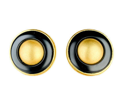 18K Gold Button Earrings with Black Ring Accent