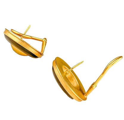 18K Gold Button Earrings with Black Ring Accent