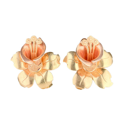 14K Rose & Yellow Gold Flower Brooch and Earrings Set