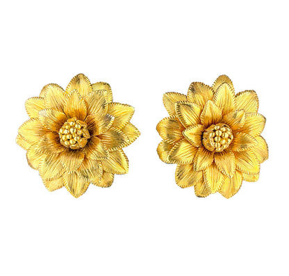 18K Gold Layered Flower Button Earrings
