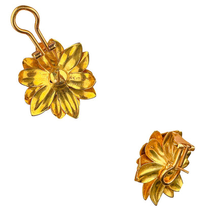 18K Gold Layered Flower Button Earrings
