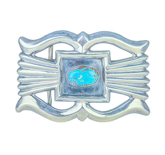 Vintage Sterling & Turquoise Navajo Style Belt Buckle