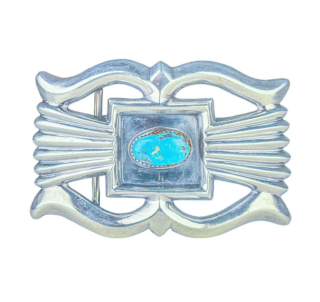 Vintage Sterling & Turquoise Navajo Style Belt Buckle