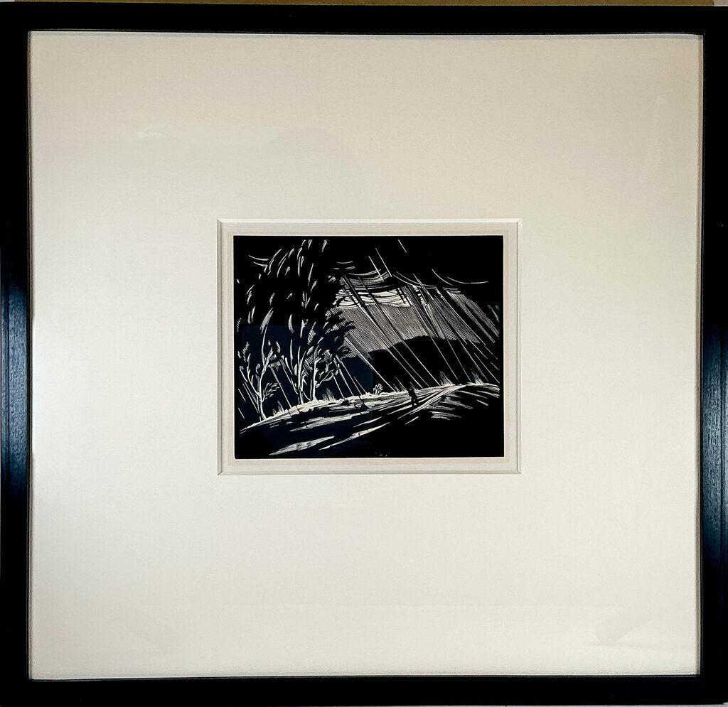Paul Landacre. "Downpour." Wood Engraving on Japenese Woven Paper.