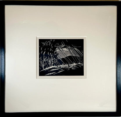 Paul Landacre. "Downpour." Wood Engraving on Japenese Woven Paper.