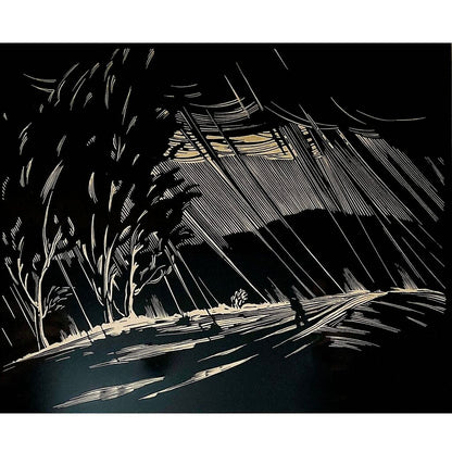 Paul Landacre. "Downpour." Wood Engraving on Japenese Woven Paper.