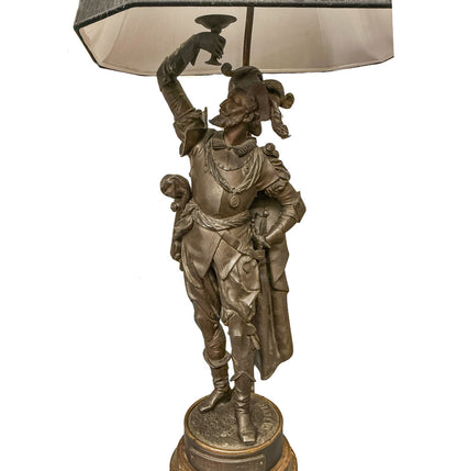 Pair Vintage French Spelter Cavalier Lamps- After Philippe Poitevin