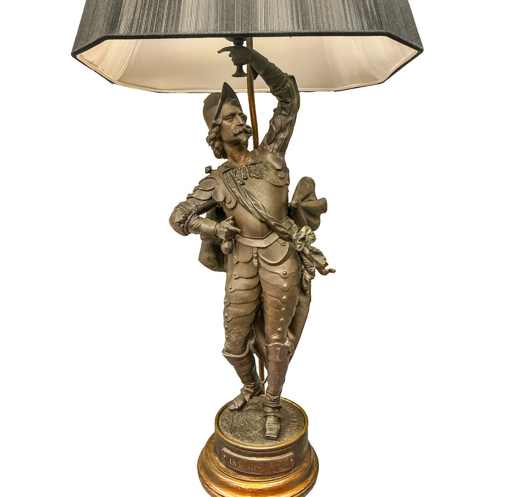 Pair Vintage French Spelter Cavalier Lamps- After Philippe Poitevin