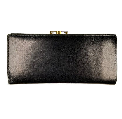 Vintage Gucci Black Leather Wallet w Gold Tone Kisslock