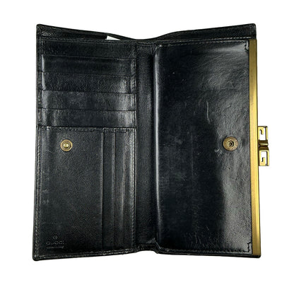 Vintage Gucci Black Leather Wallet w Gold Tone Kisslock