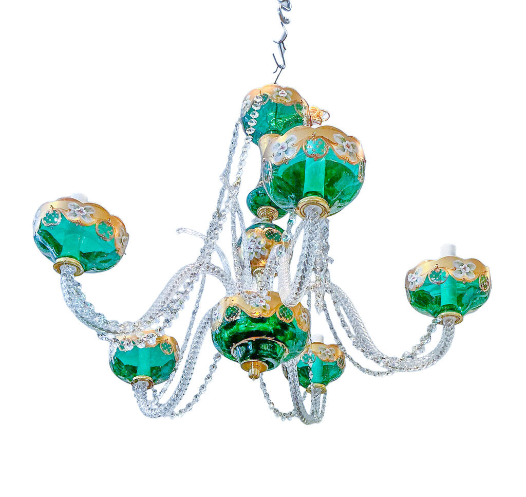 Green Bohemian Glass and Crystal Chandelier