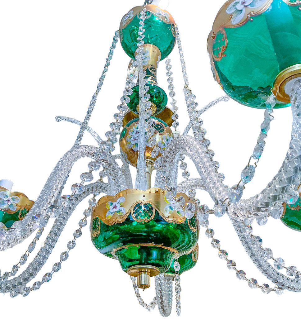 Green Bohemian Glass and Crystal Chandelier