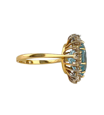 14K Gold Aquamarine & Diamond Cluster Ring