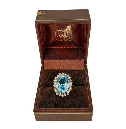 14K Gold Aquamarine & Diamond Cluster Ring