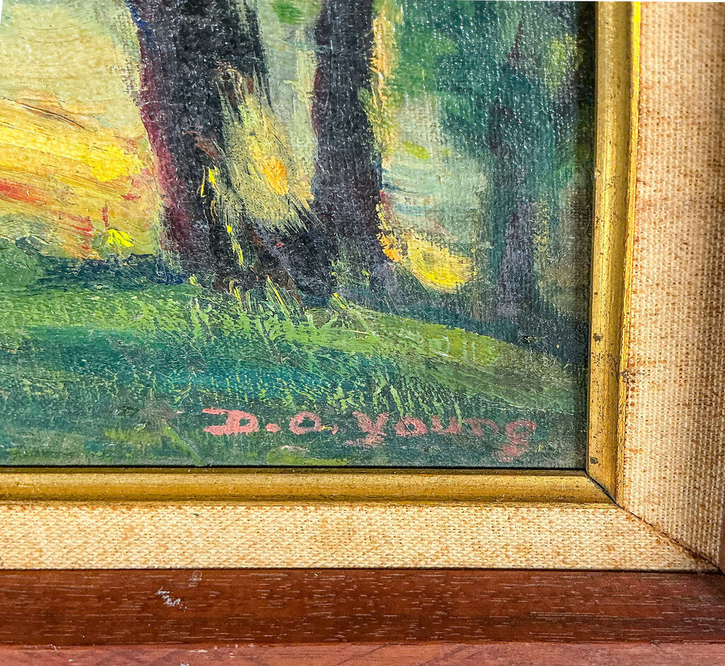 Dorothy Young. Hillside as the Sun Sets. Oil on Board.