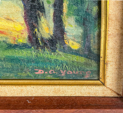 Dorothy Young. Hillside as the Sun Sets. Oil on Board.