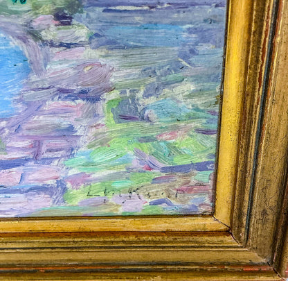 Louise M. Kamp. Boat in the Bay. Oli on Canvas.