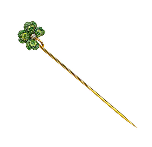 14k & Diamond Enamel Clover Stick Pin