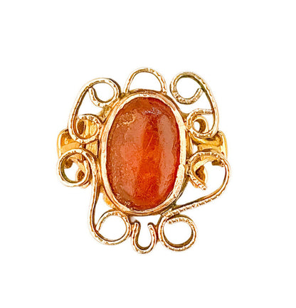 18K YG Carnelian Ring British-hallmarked openwork mount