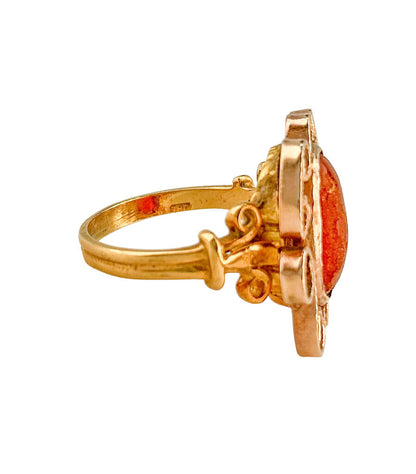 18K YG Carnelian Ring British-hallmarked openwork mount