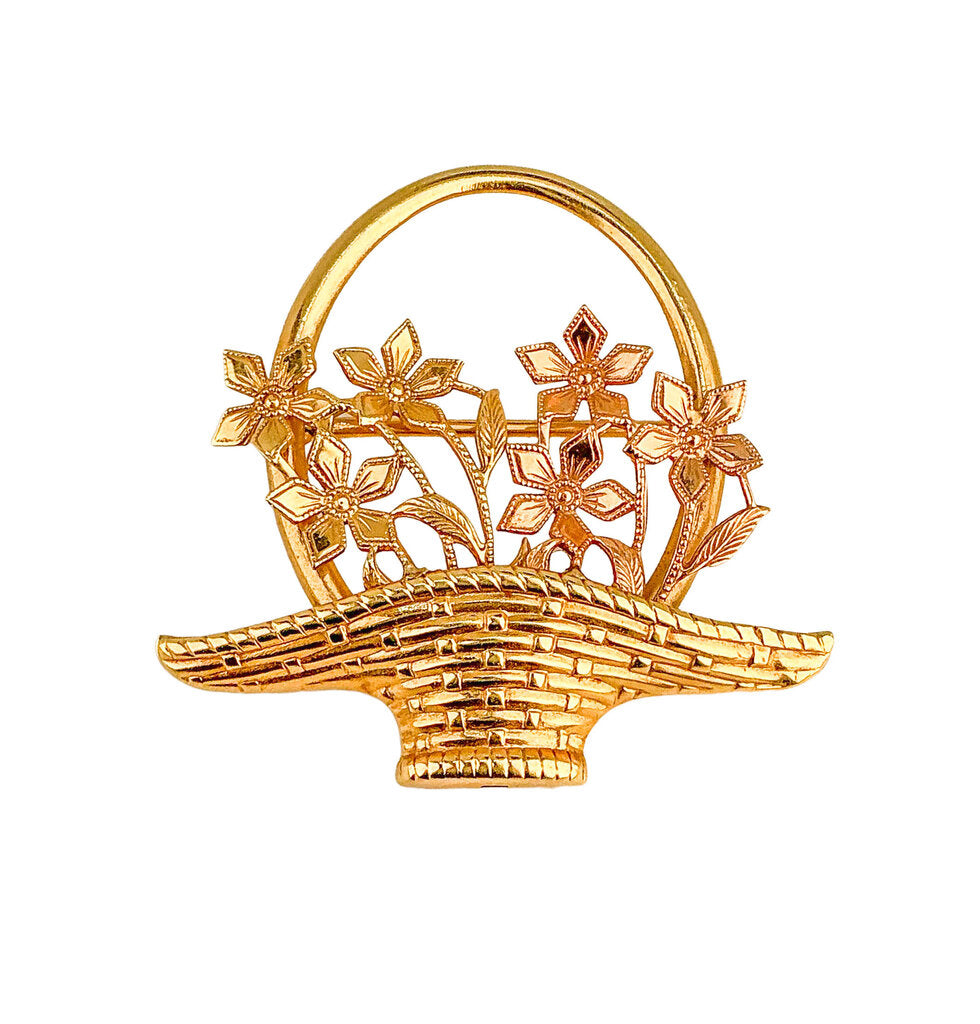 14K YG Flower Basket Brooch