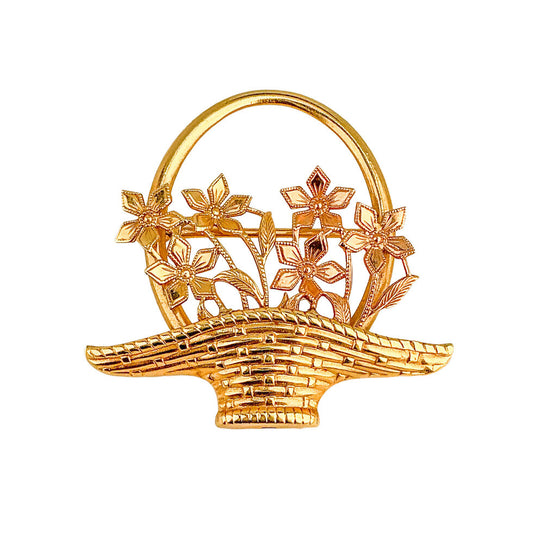 14K YG Flower Basket Brooch