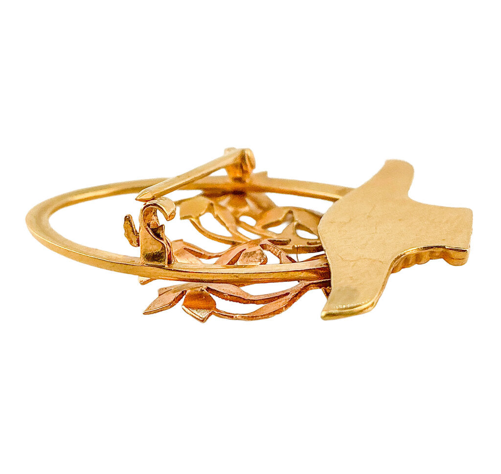 14K YG Flower Basket Brooch
