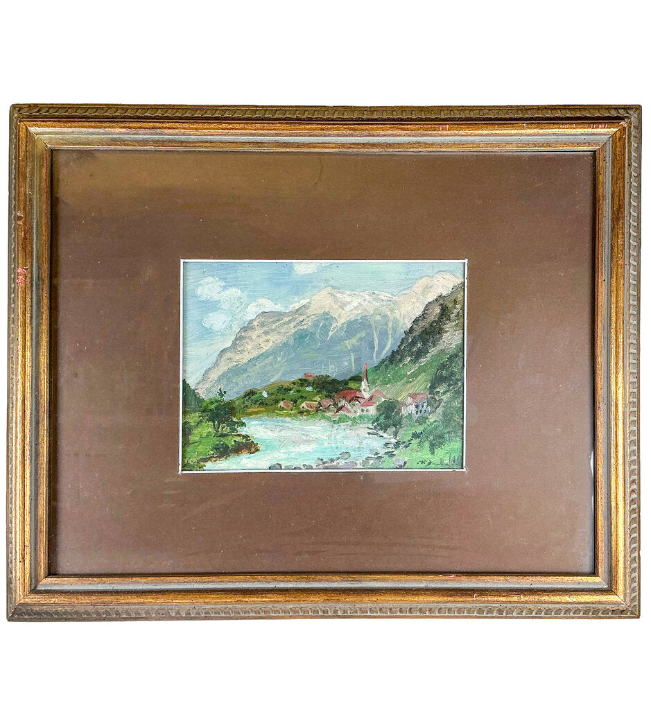 Edith Izard. View of Switzerland. Oil on Board.