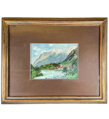 Edith Izard. View of Switzerland. Oil on Board.
