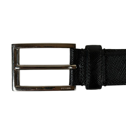 Men's Prada Black Leather Belt w silver Buckle