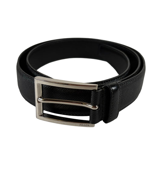 Men's Prada Black Leather Belt w silver Buckle