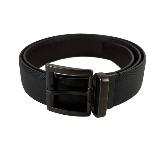 Men's Prada Black Leather Belt w Anthracite Buckle