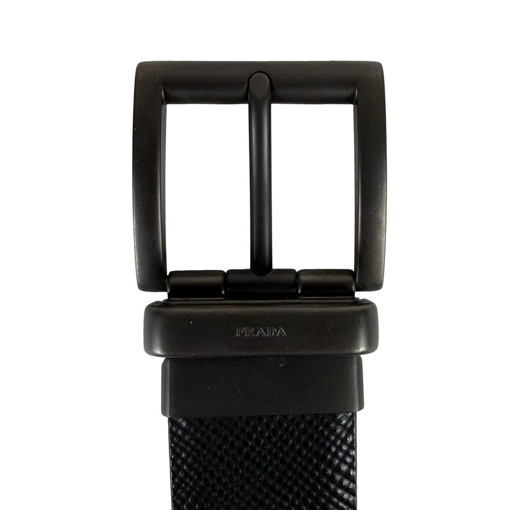 Men's Prada Black Leather Belt w Anthracite Buckle