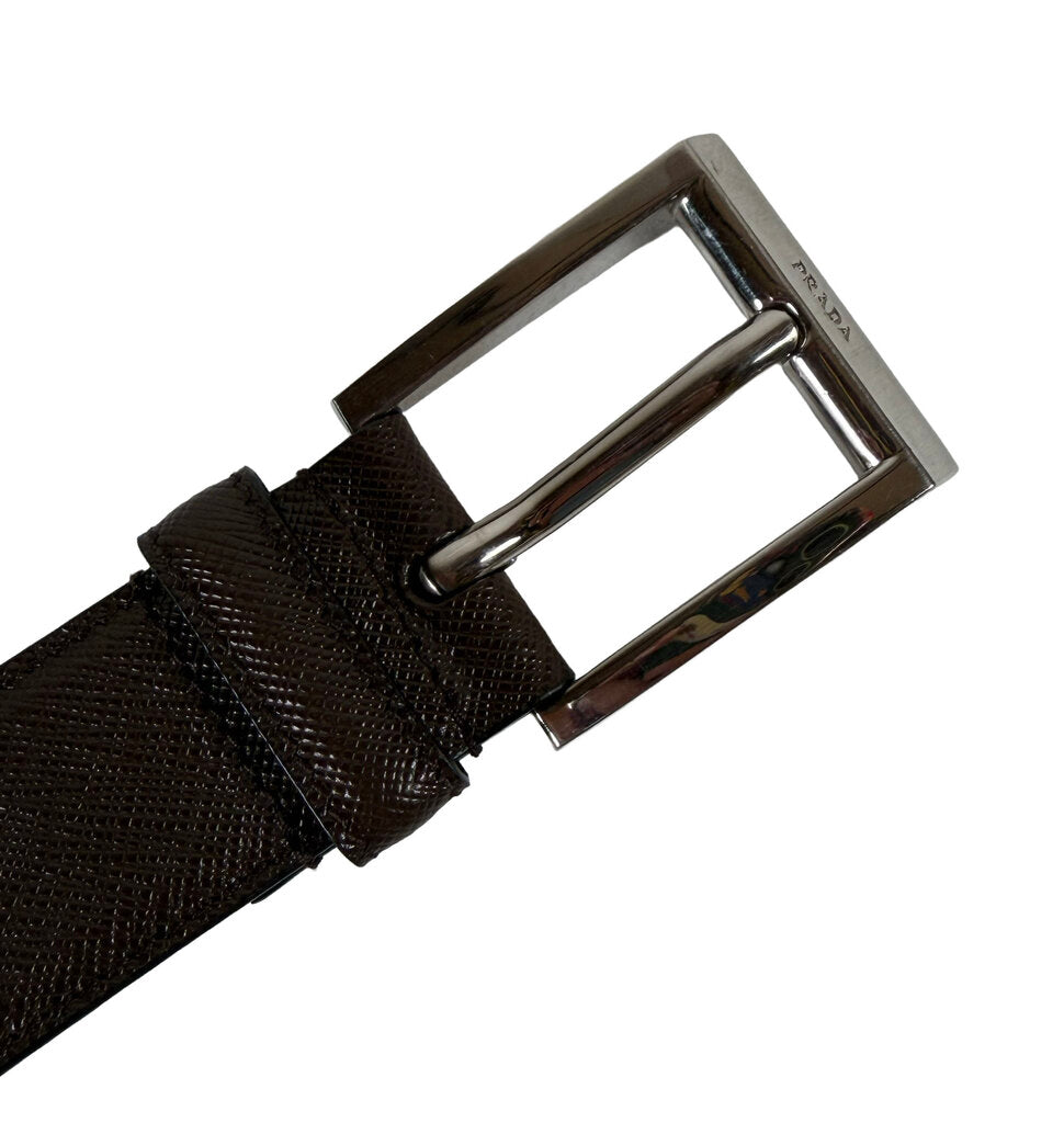 Men's Prada Brown Leather Belt w Silver Buckle