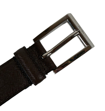Men's Prada Brown Leather Belt w Silver Buckle