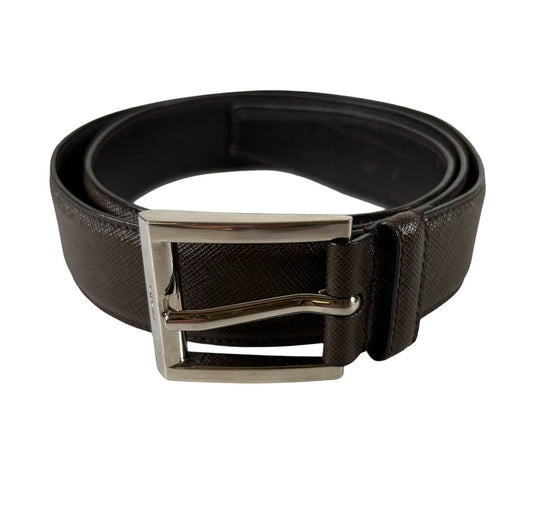 Men's Prada Brown Leather Belt w Silver Buckle